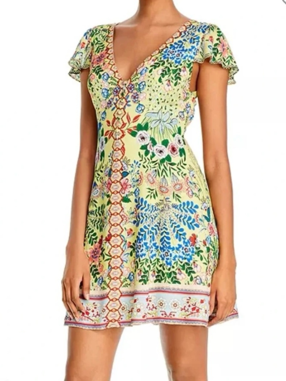 Alice + Olivia Hadley Floral Multicolor V-Neck Mini Dress size 12 large